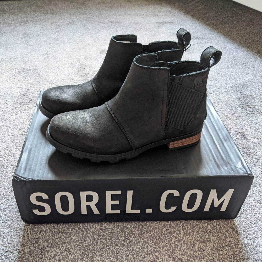 Sorel Emelie Chelsea Ankle Boot - Size 5.5 - Black - Waterproof Leather NIB